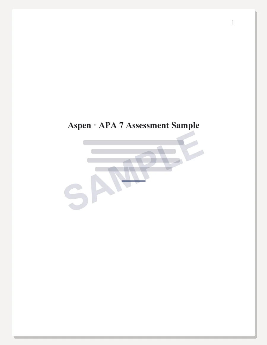 Aspen sample paper preview, APA 7 title page, written to the scoring guide
